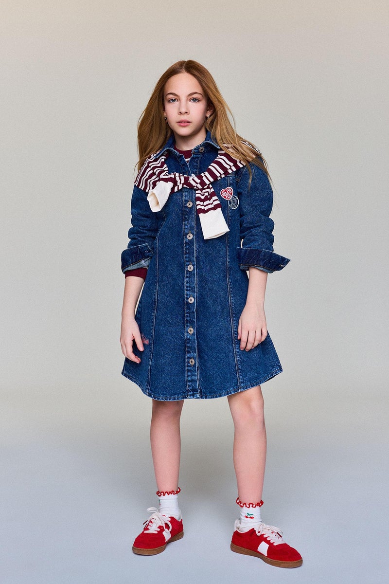 ديفاكتو فستان جينز بناتي كم طويل - Image 1